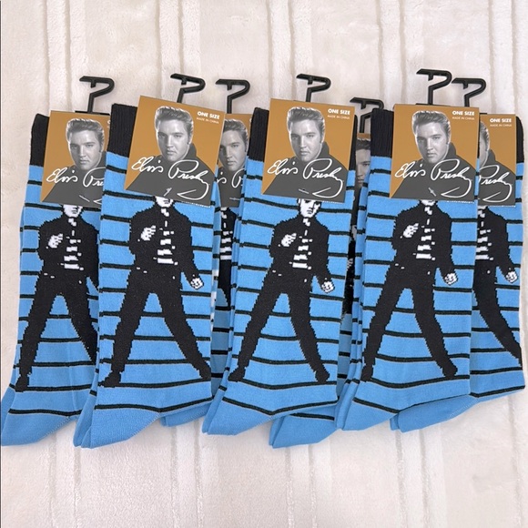 Elvis Presley Casual Crew Socks Blue Black One Size - Picture 1 of 5